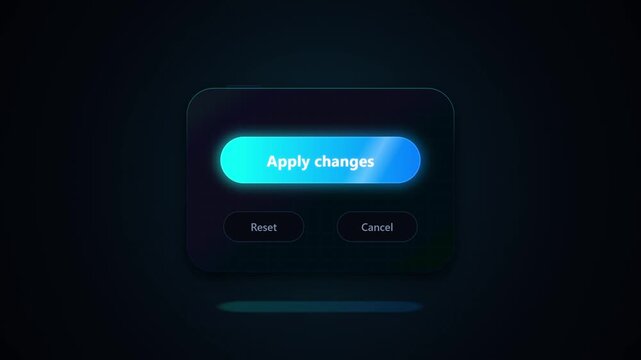 Glowing blue buttons with apply changes text on dark background