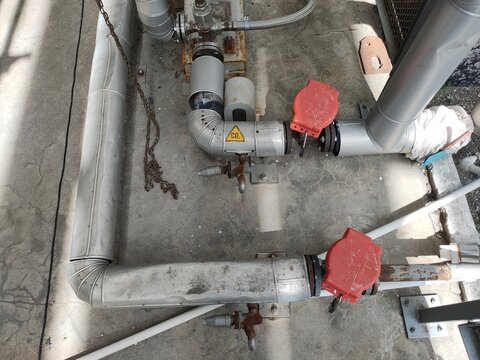 High pressure carbon dioxide pipes in the factory top view