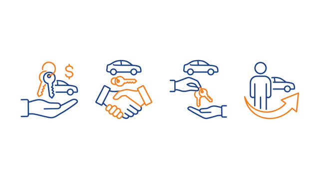 Concept icons for car buying, automotive leasing and rental agreement
