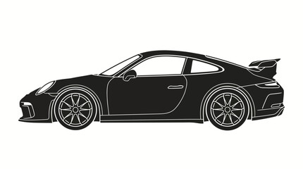 Naklejka premium Black silhouette of a modern high performance sports car side view profile