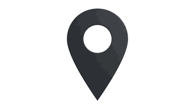 Modern dark grey flat design location map marker icon symbolizing precise geographic positioning, digital navigation, and specific destination tracking on various interfaces