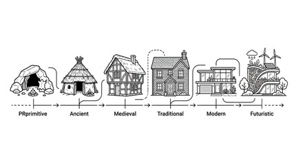 Naklejka premium Evolution of Housing: From Caves to Futuristic Eco-Cities