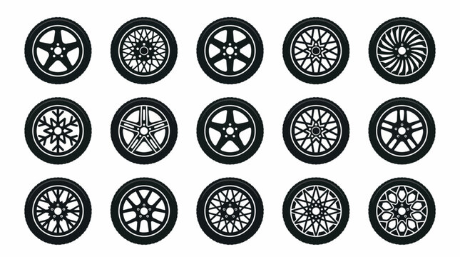 Collection of diverse car wheel rims and tire icons