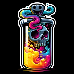 Obraz premium Mysterious potion in glass jar with skull