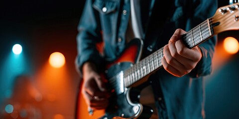 Obraz premium Electric guitar player performing live on stage