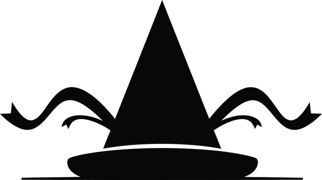 Silhouette vector wizard hat with ribbon for spooky holiday design