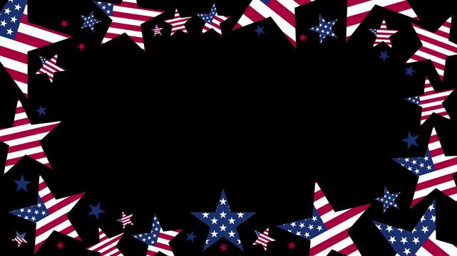 Alpha channel abstract american flag frame border motion animation video in 4k with usa flag style stars. Usa freedom flag frame motion graphics to use for 4th july independence day project. 