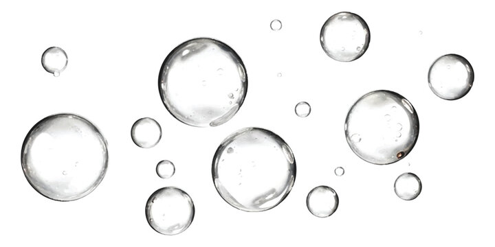 Clear water bubbles floating and rising in liquid