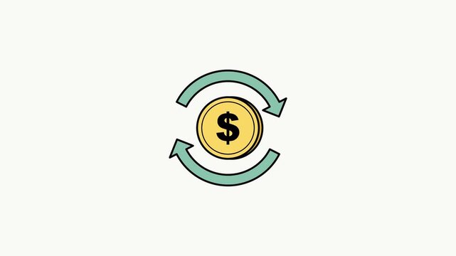 Simple illustration of a dollar coin with circular arrows indicating exchange or transaction.
