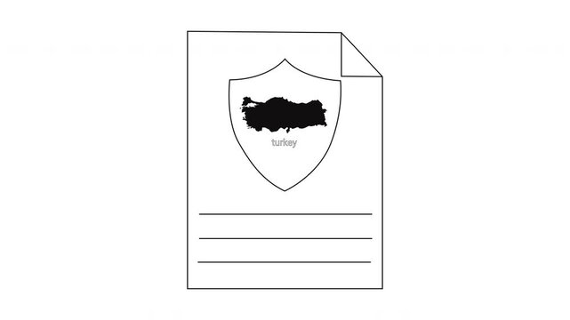 Illustration of Turkish Passport and Map of Turkey in Shield.