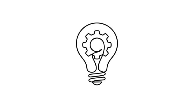 Continuous line drawing of light bulb and gear creative idea concept.