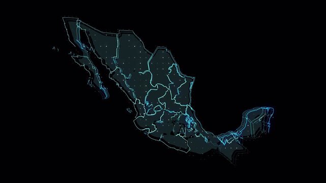 Abstract Digital Map of Mexico with Glowing Network Lines and Data Connections.