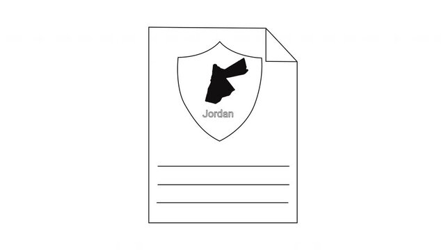 Jordanian Document with Shield and Map Emblem.