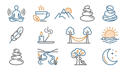 Fototapeta premium Collection of Icons Representing Relaxation and Wellness.