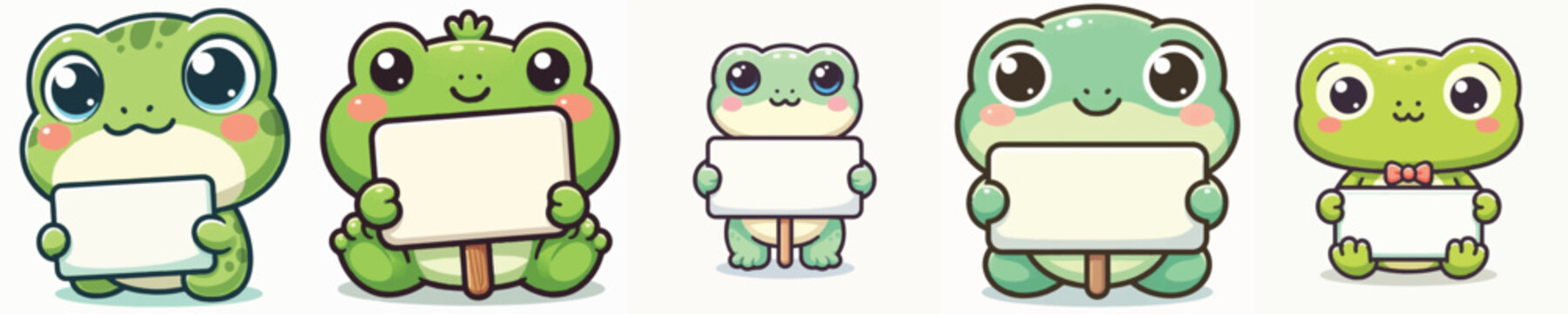 Vector of a cute cartoon frog character holding a blank sign board