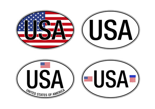 USA, United States of America, oval International vehicle registration code license plate, vector illustration
