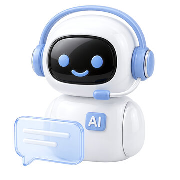 3D AI Chatbot Assistant Icon, Artificial Intelligence Customer Support Concept