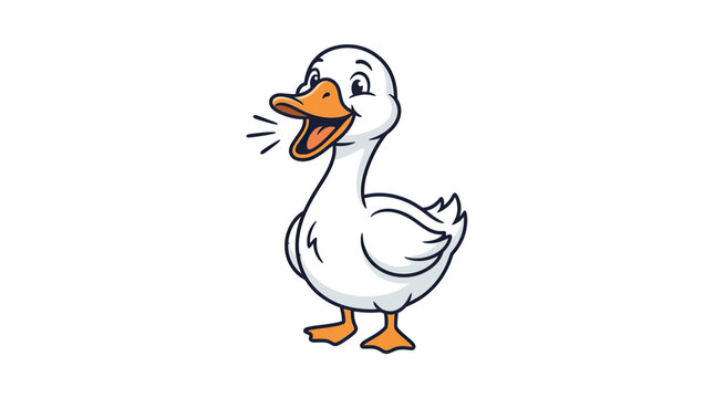 Happy Cartoon Duckling Quacking with Open Beak and Sound Waves