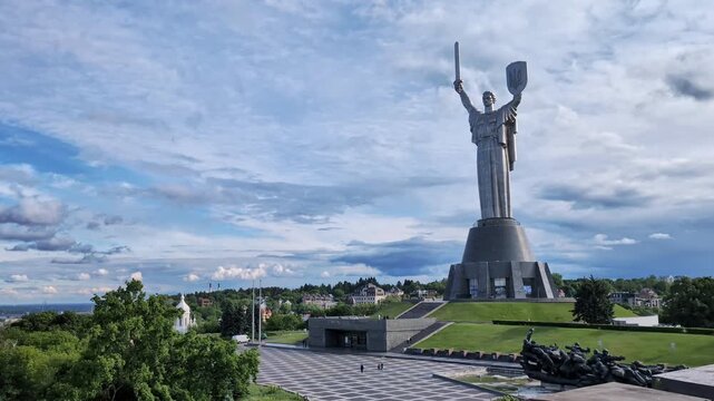 Mother Ukraine monument in Kyiv cityscape