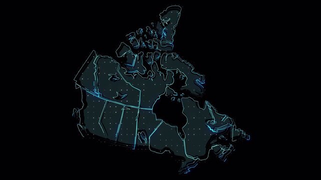 Abstract Digital Neon Glowing Map of Canada.