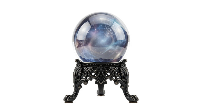 Mystical crystal ball with galaxy and astrological symbols
