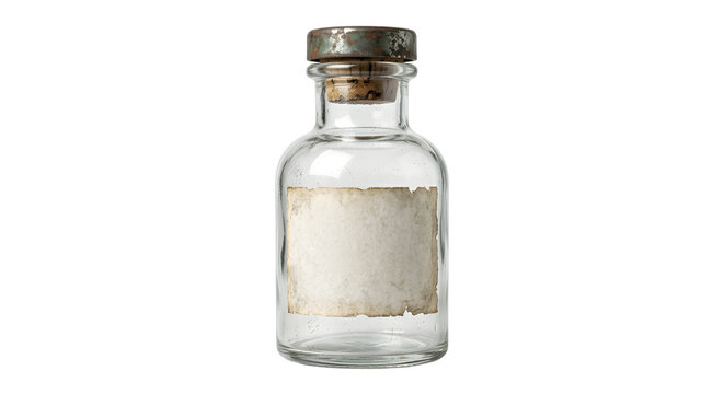 Vintage glass apothecary bottle with blank parchment label