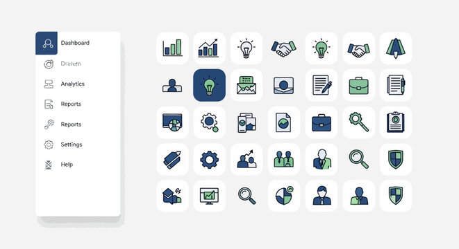 Business icon set for data analytics and dashboard web interface design