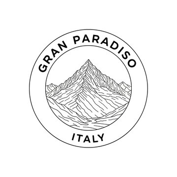 Gran Paradiso National Park Italy Emblem Logo with Mountain Line Art