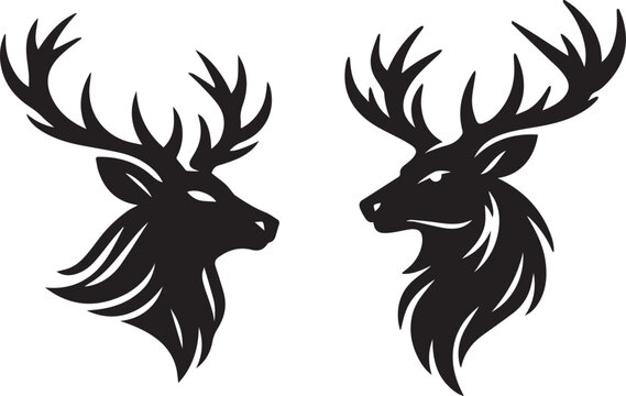 Two stylish deer heads with antlers facing opposite directions Vector