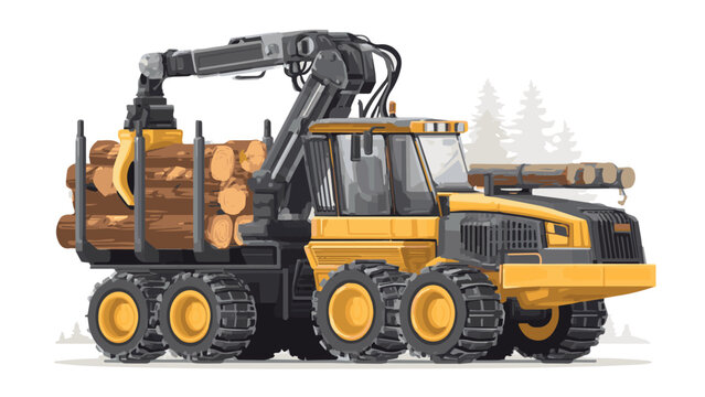 Heavy Duty Logging Truck with Crane Loading Wood Logs.