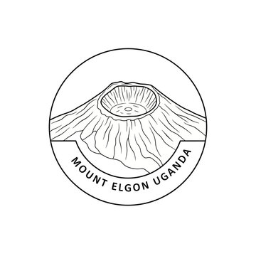 Mount Elgon Uganda Emblem - Volcano Crater Landmark Line Art Icon