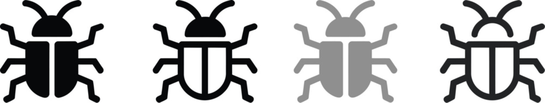 Bug Icon Set Featuring Error, Insect, Virus, Malware, and Security Symbols for Software and Technology Applications