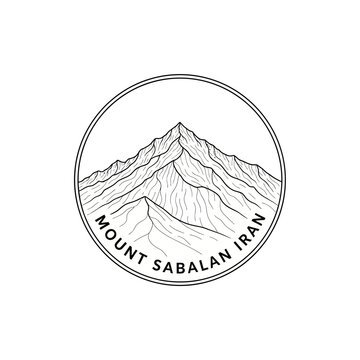 Mount Sabalan Iran Emblem Outline - Majestic Mountain Peak Landscape Logo