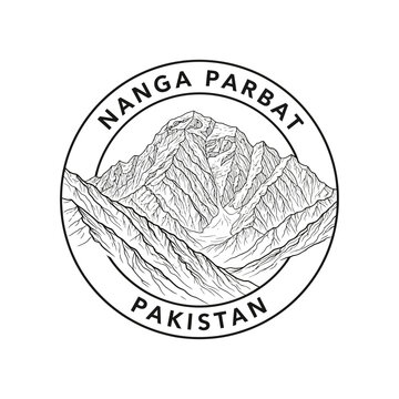 Nanga Parbat Pakistan Mountain Range Stamp Emblem - Hand Drawn Sketch