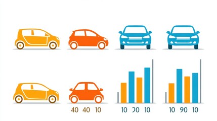 Fototapeta premium Chart presents fuel efficiency ratings for different vehicles using bar charts and colored icons on a white background for easy comparison