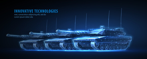 Swift tank attack on the battlefield. Armored vehicle, Troops invasion, Tank fire, Speed attack, Machine guns, Military technology, Artillery support, Combat vehicle,Army battle, War weaponry concept. © BrixStudioIN