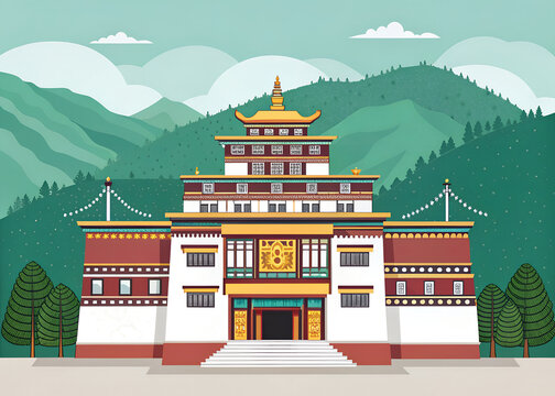 Rumtek Monastery, Sikkim, modern vector architecture