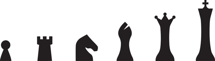 Stick figure or pictogram chess sets are a minimalist and modern take on the classic game of chess. black icon solid vector © mst