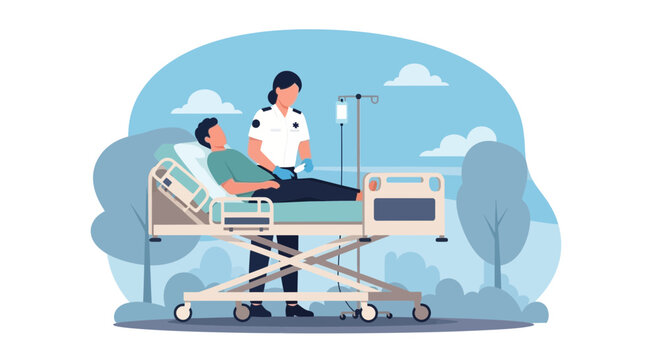 Nurse Caring for Patient in Hospital Bed Outdoor Scene