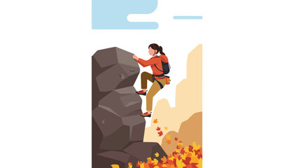Fototapeta premium Woman rock climbing mountain outdoors adventure