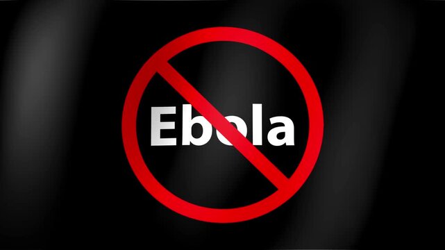 Stop Ebola Virus Concept with Red Prohibited Symbol on Waving Silk Flag Texture.

