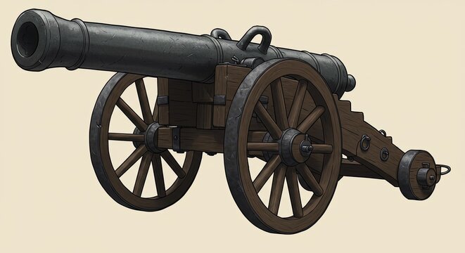 Historic old cannon on wheels.