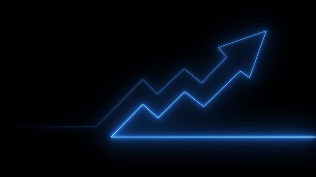 Abstract glowing neon business graph growth arrow up arrow. graph neon share market appropriate business growth arrow concept. Market Recovery Concept. Successful growth trend 4k animation.