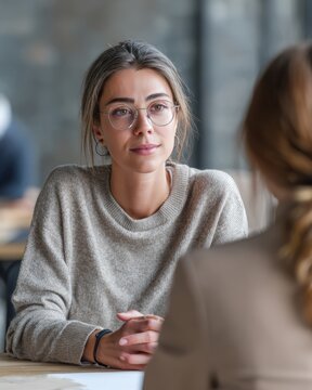 Female HR specialist listening attentively during employee wellness check-in