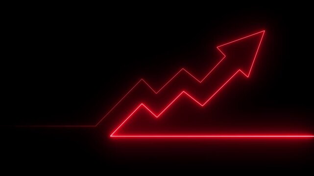 Abstract glowing neon business graph growth arrow up arrow. graph neon share market appropriate business growth arrow concept. Market Recovery Concept. Successful growth trend 4k animation.