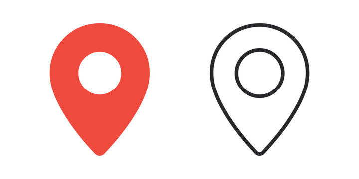Red map pin location icons with solid and outline style for navigation system interface.