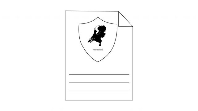Outline of a document with a shield containing the map of the Netherlands.