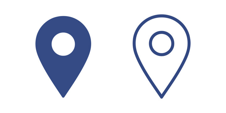 Map pin pointer location icons with blue solid and outline style for navigation purpose.