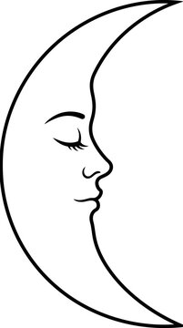 Crescent Moon Face Profile Silhouette.