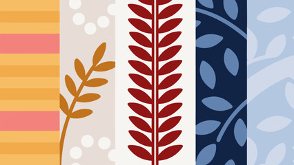 Scandinavian line art leaves illustration with simple patterns © Hassaan